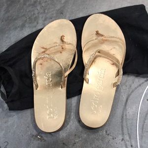 Pedro Garcia flat gold sandals with Swarovski Crystals